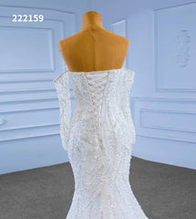 Luxury Beaded Mermaid Wedding Dresses Removable Long Sleeves 222159