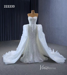 Luxury Beaded Mermaid Wedding Dresses with Ruffle Overskirt Train 222233