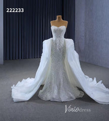 Luxury Beaded Mermaid Wedding Dresses with Ruffle Overskirt Train 222233