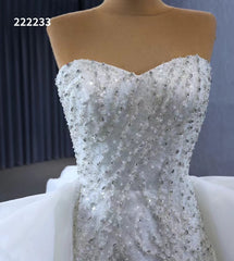Luxury Beaded Mermaid Wedding Dresses with Ruffle Overskirt Train 222233