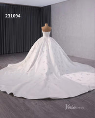 Luxury Beaded Satin Wedding Dresses Strapless Bridal Gown Cathedral Train Corset Back 231094