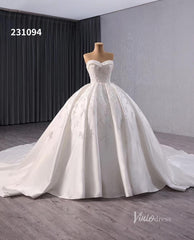 Luxury Beaded Satin Wedding Dresses Strapless Bridal Gown Cathedral Train Corset Back 231094