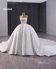 Luxury Beaded Satin Wedding Dresses Strapless Bridal Gown Cathedral Train Corset Back 231094