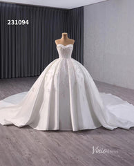 Luxury Beaded Satin Wedding Dresses Strapless Bridal Gown Cathedral Train Corset Back 231094