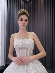 Luxury Beaded Wedding Dresses Sheer Sparkly Ball Gown Quince Dress 241078