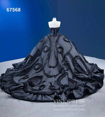 Luxury Black Wedding Dresses Strapless Ruffled Satin Ball Gowns 67568