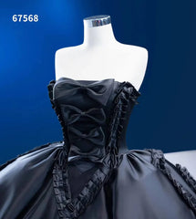 Luxury Black Wedding Dresses Strapless Ruffled Satin Ball Gowns 67568