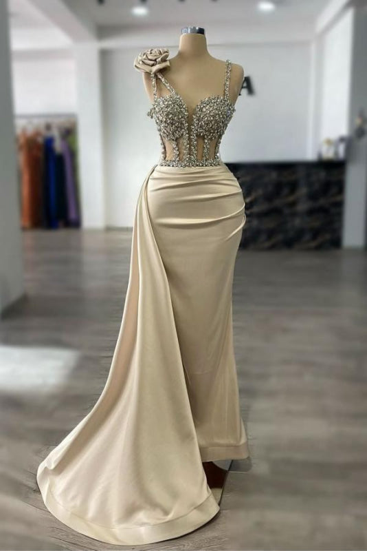 Luxury Glitter Rinstones Mermaid Prom Dresses Sleeveless with Sweep Train