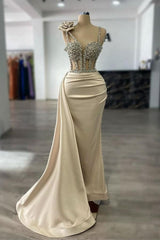 Luxury Glitter Rinstones Mermaid Prom Dresses Sleeveless with Sweep Train