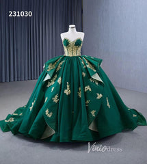 Luxury Green Wedding Dresses Plus Size Gold Lace Appliqued Ball Gowns 231030