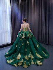 Luxury Green Wedding Dresses Plus Size Gold Lace Appliqued Ball Gowns 231030