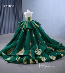 Luxury Green Wedding Dresses Plus Size Gold Lace Appliqued Ball Gowns 231030
