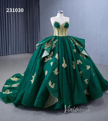 Luxury Green Wedding Dresses Plus Size Gold Lace Appliqued Ball Gowns 231030