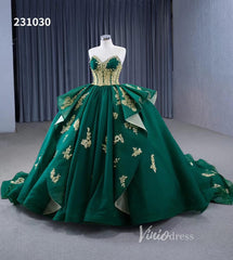 Luxury Green Wedding Dresses Plus Size Gold Lace Appliqued Ball Gowns 231030