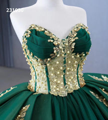 Luxury Green Wedding Dresses Plus Size Gold Lace Appliqued Ball Gowns 231030