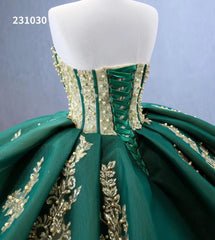 Luxury Green Wedding Dresses Plus Size Gold Lace Appliqued Ball Gowns 231030