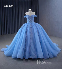 Luxury Light Blue Cinderella Ball Gown Beaded Princess Quinceanera Dresses 231124