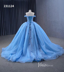 Luxury Light Blue Cinderella Ball Gown Beaded Princess Quinceanera Dresses 231124