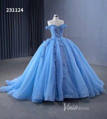Luxury Light Blue Cinderella Ball Gown Beaded Princess Quinceanera Dresses 231124