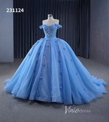 Luxury Light Blue Cinderella Ball Gown Beaded Princess Quinceanera Dresses 231124