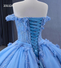 Luxury Light Blue Cinderella Ball Gown Beaded Princess Quinceanera Dresses 231124