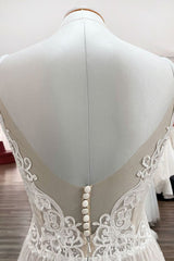 Luxe lange A-lijn V-hals tulle open rug kanten trouwjurk