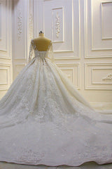 Luxe lange baljurk kanten appliques trouwjurk met mouwen