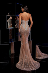 Luxury Long Sleeveless V Neck Mermaid Prom Dress with Sequins