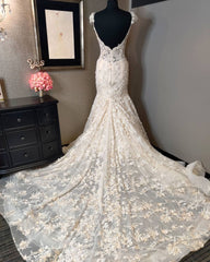 Luxe zeemeermin lieverd kanten backless trouwjurk