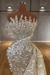 Luxury Pearls Mermaid Wedding Dresses Bride Gowns With Detachable Train Lace Beaded Applique Vestido De Novia