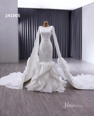 Luxury Ruffled Mermaid Wedding Dresses Extra Long Sleeve Bridal Gown Corset Back 241005