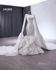 Luxury Ruffled Mermaid Wedding Dresses Extra Long Sleeve Bridal Gown Corset Back 241005