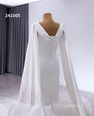 Luxury Ruffled Mermaid Wedding Dresses Extra Long Sleeve Bridal Gown Corset Back 241005