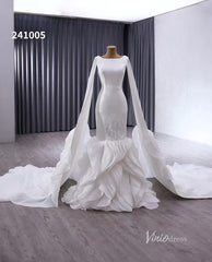 Luxury Ruffled Mermaid Wedding Dresses Extra Long Sleeve Bridal Gown Corset Back 241005
