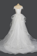 Luxury Sequins Appliques Ball Gown Wedding Dress With Tulle Ruffles