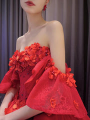 Luxury Sparkly Red Wedding Gowns 3D Flower Quince Dresses, Removable Sleeves 231135