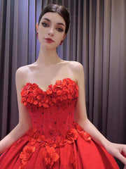 Luxury Sparkly Red Wedding Gowns 3D Flower Quince Dresses, Removable Sleeves 231135