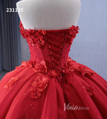 Luxury Sparkly Red Wedding Gowns 3D Flower Quince Dresses, Removable Sleeves 231135