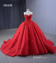 Luxury Sparkly Red Wedding Gowns 3D Flower Quince Dresses, Removable Sleeves 231135