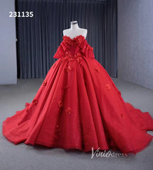 Luxury Sparkly Red Wedding Gowns 3D Flower Quince Dresses, Removable Sleeves 231135