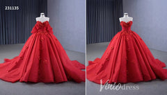 Luxury Sparkly Red Wedding Gowns 3D Flower Quince Dresses, Removable Sleeves 231135
