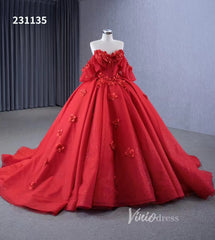 Luxury Sparkly Red Wedding Gowns 3D Flower Quince Dresses, Removable Sleeves 231135