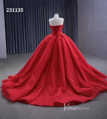 Luxury Sparkly Red Wedding Gowns 3D Flower Quince Dresses, Removable Sleeves 231135