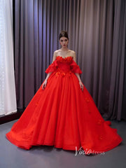 Luxury Sparkly Red Wedding Gowns 3D Flower Quince Dresses, Removable Sleeves 231135