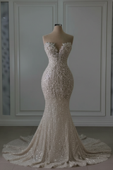 Luxury Sweetheart Glitter Beaded Mermaid Wedding Gown with Train