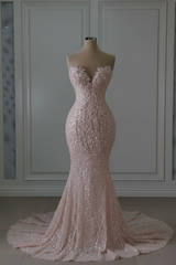 Luxury Sweetheart Glitter Beaded Mermaid Wedding Gown with Train