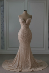 Luxury Sweetheart Glitter Beaded Mermaid Wedding Gown with Train