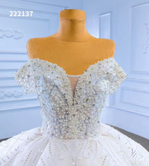 Luxury White Dubai Ball Gown Wedding Dresses Off the Shoulder 222137