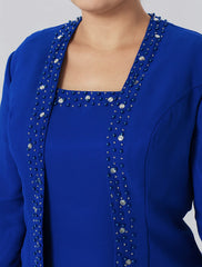 Aimishang A-Line Mother of the Bride Dress Formal Classic & Timeless Elegant & Luxurious Plus Size Straps Floor Length Chiffon Lace Long Sleeve Wrap Included with Pearls Crystals