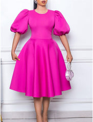 Women's Party Dress Homecoming Dress Cocktail Dress Midi Dress Black White Pink Short Sleeve Pure Color Ruched Summer Spring Fall Crew Neck Fashion Birthday Wedding Guest Vacation